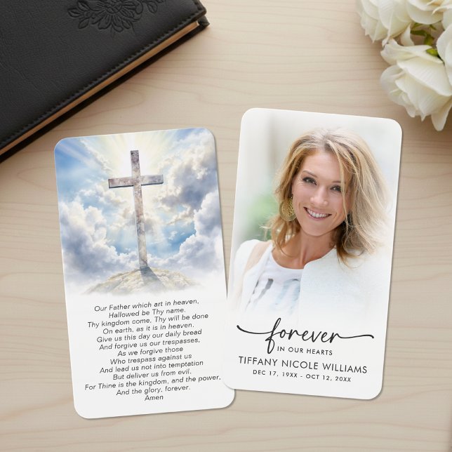 Christian Cross Forever in Our Hearts Prayer Cards (Von Creator hochgeladen)
