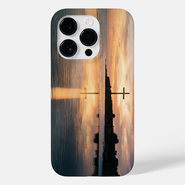 Christian Cross Sunset Reflection iPhone Case (Rückseite)