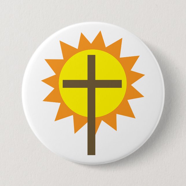 Christian Cross with Yellow Sun and Orange Rays Button (Vorderseite)