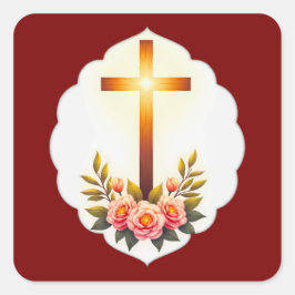 Christian Easter Cross with Flowers – Autocolante Quadratischer Aufkleber