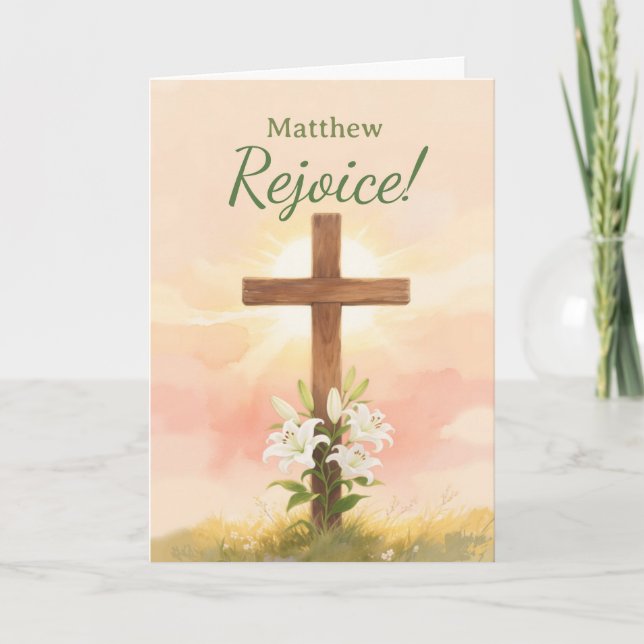 Christian Easter Rejoice Personalized Name Gift Karte (Vorderseite)