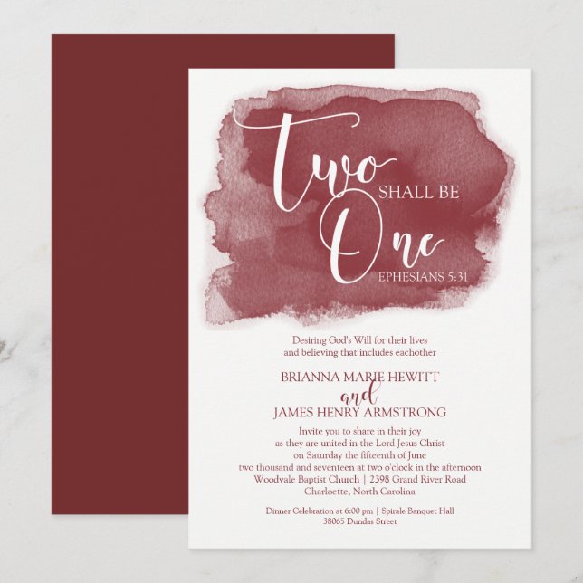 Christian Faire-part de mariage - Aquarelle Marsal (Devant / Derrière)