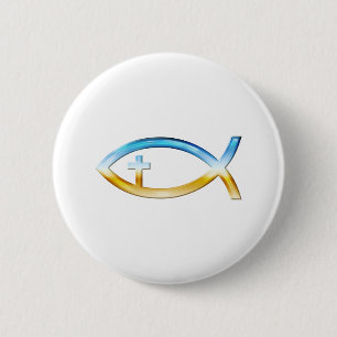 Christian Fish Symbol with Crucifix - Sky & Ground Button