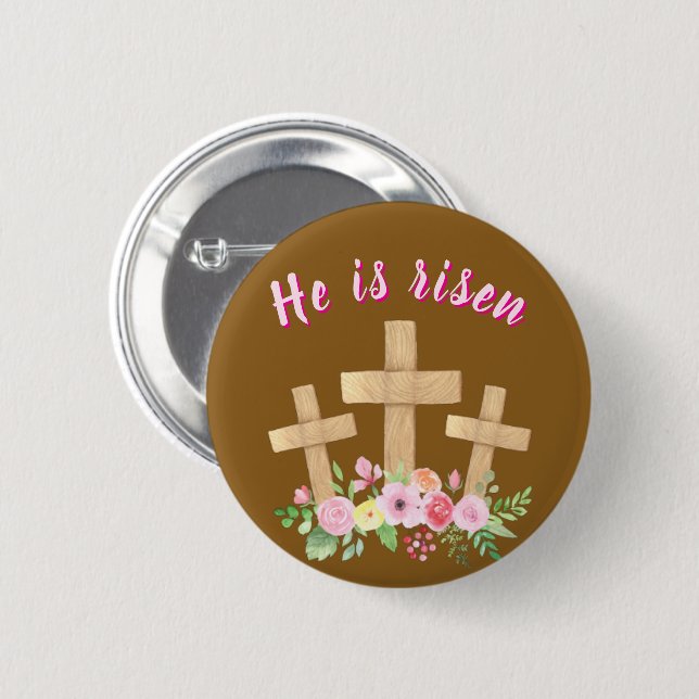 Christian " He is risen" Religious Easter Button (Vorne & Hinten)
