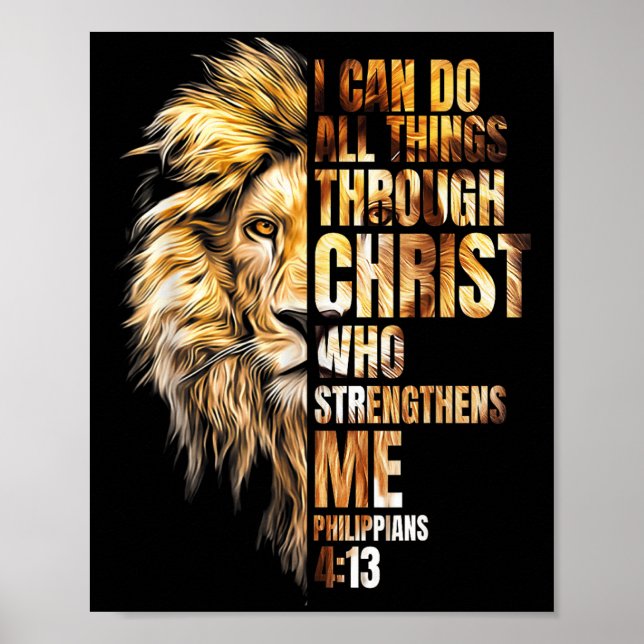 Christian I Can Do All Things Through Christ Lion  Poster (Vorne)