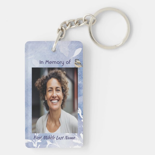 Christian Memorial Chickadee Bird Winter Snow Tree Schlüsselanhänger (Rückseite)