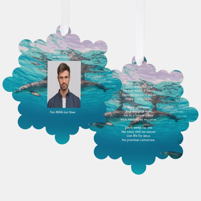 Christian Memorial  Dolphins Underwater Ocean Ornament Karte (Vorderseite/Rückseite)