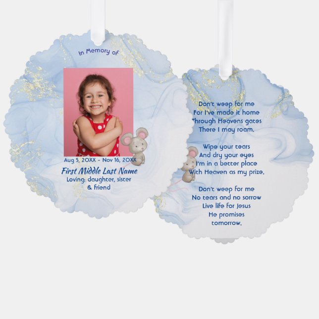 Christian Memorial Keepsake Cute Little Mouse  Ornament Karte (Vorderseite/Rückseite)