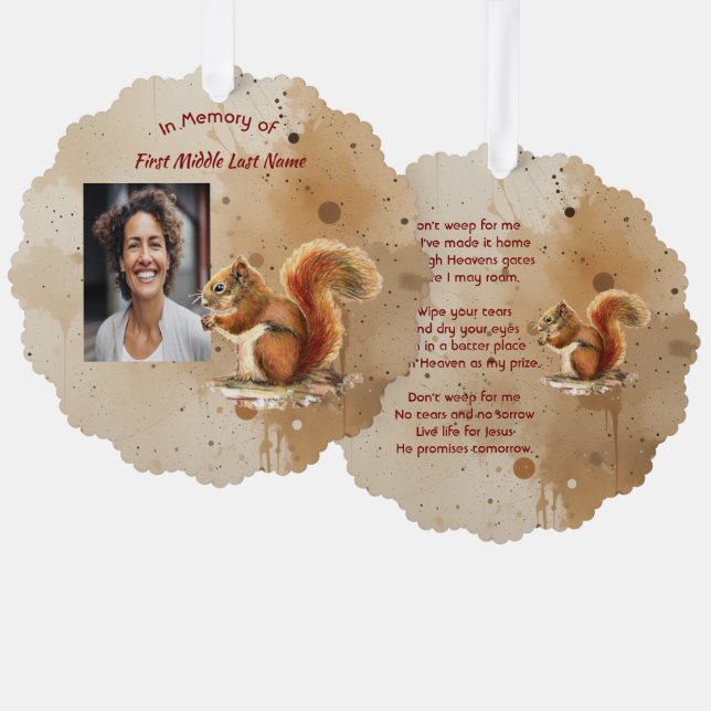 Christian Memorial Keepsake Cute Red Squirrel Ornament Karte (Vorderseite/Rückseite)