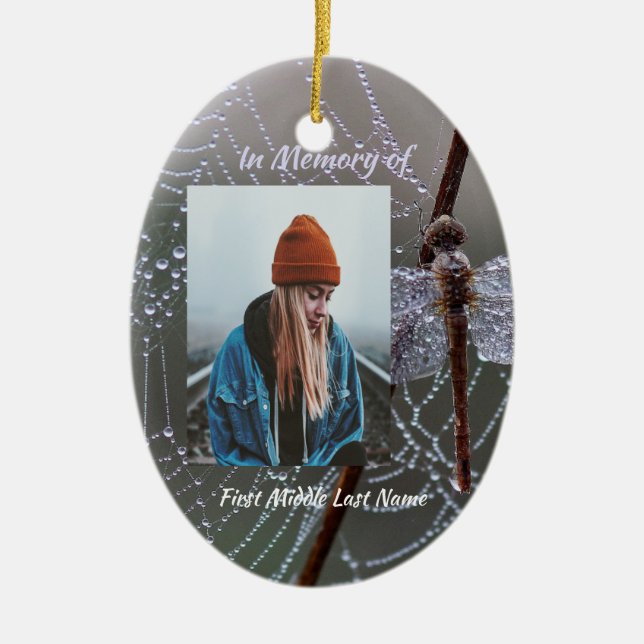 Christian Memorial Keepsake Dragonfly Dewdrops Keramik Ornament (Vorne)