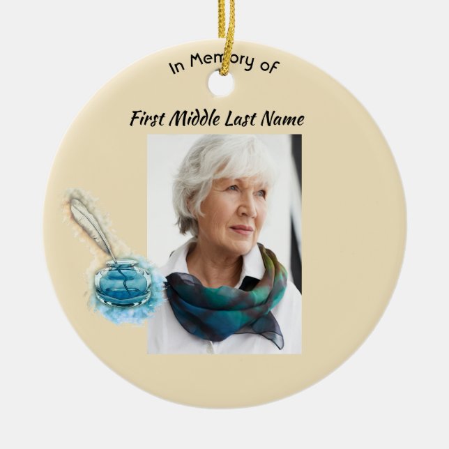 Christian Memorial Keepsake Feather Pen  Keramik Ornament (Vorne)