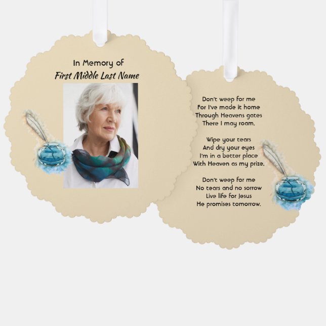 Christian Memorial Keepsake Feather Pen  Ornament Karte (Vorderseite/Rückseite)