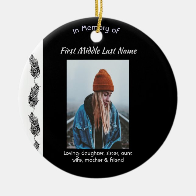 Christian Memorial Keepsake Feather Tribal Boho  Keramik Ornament (Vorne)