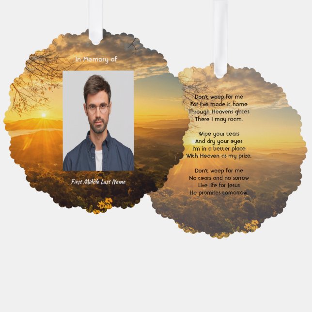 Christian Memorial Keepsake Golden Sunrise  Ornament Karte (Vorderseite/Rückseite)