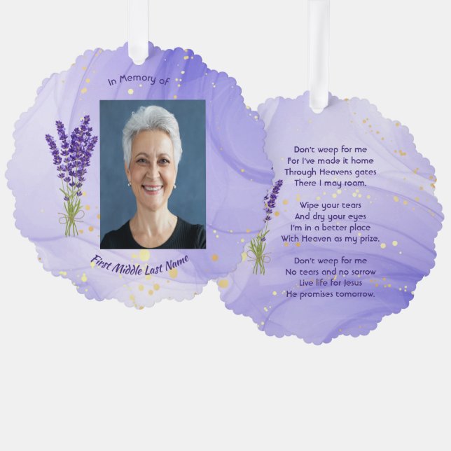 Christian Memorial Keepsake Lavender Garden Flower Ornament Karte (Vorderseite/Rückseite)