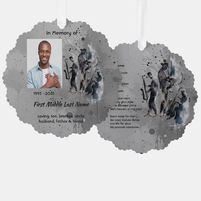 Christian Memorial Keepsake Music Jazz Band Ornament Karte (Vorderseite/Rückseite)