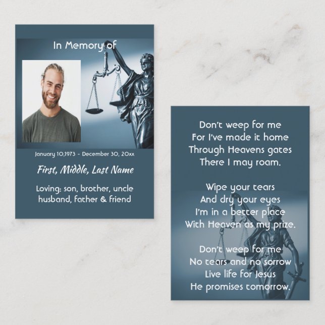 Christian Memorial Keepsake Scales Justice Law Visitenkarte (Vorne/Hinten)