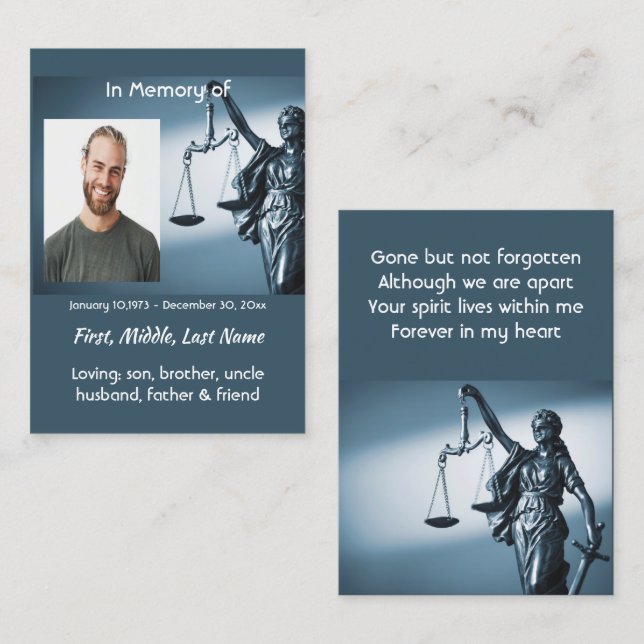 Christian Memorial Keepsake Scales Justice Law Visitenkarte (Vorne/Hinten)