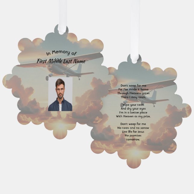 Christian Memorial Keepsakes Pilot Airplane Sunset Ornament Karte (Vorderseite/Rückseite)