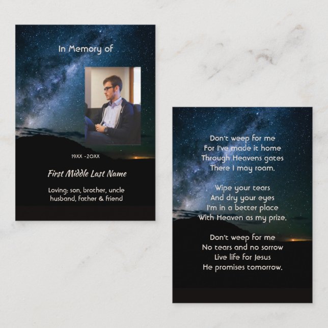Christian Memorial Milky Way Starry Night Sky  Telefonnummerkarte (Vorne/Hinten)