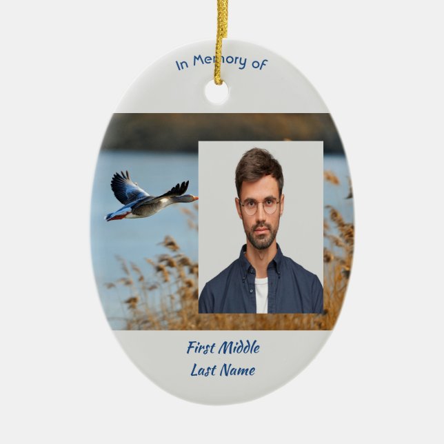 Christian Memorial Photo Prayer Lake Geese Birds Keramik Ornament (Vorne)