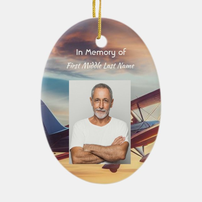 Christian Memorial Pilot Airplane Flying Sunset Keramik Ornament (Hinten)