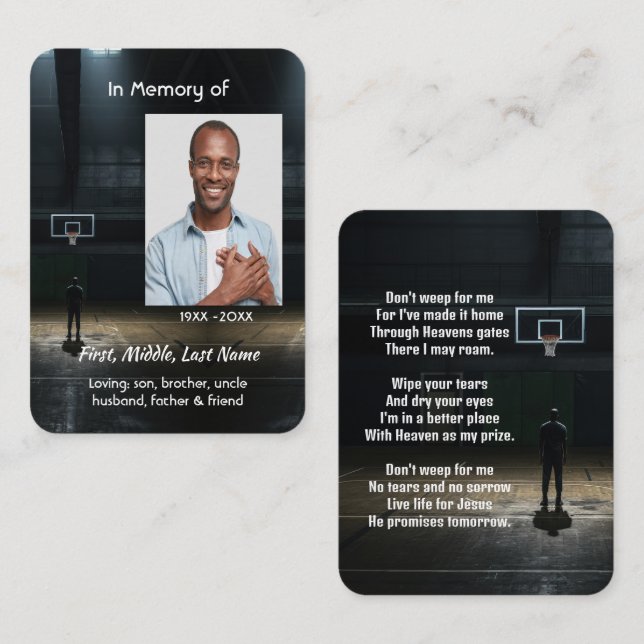 Christian Memorial Pocket Card Basketball Game Visitenkarte (Vorne/Hinten)