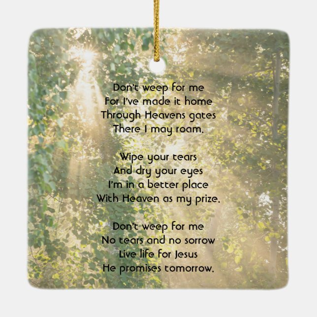 Christian Memorial Sunshine Golden Forest Keramikornament (Rückseite)