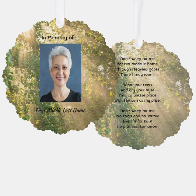 Christian Memorial Sunshine Golden Forest Ornament Karte (Vorderseite/Rückseite)