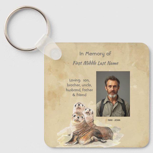 Christian Memorial  Watercolor Seals Animals Schlüsselanhänger (Vorderseite)