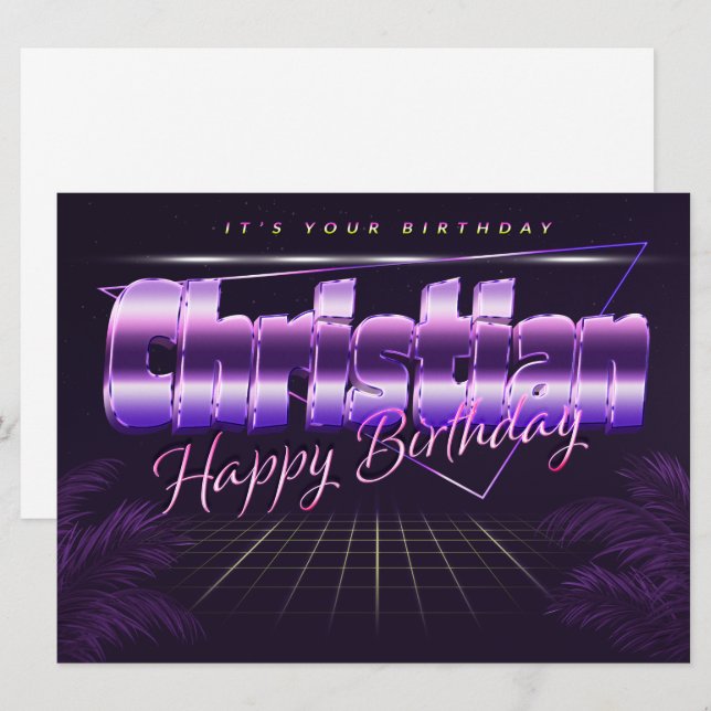 Christian Name Prénom lila retro Carte (Devant / Derrière)