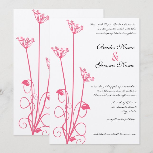 Christian Pink Fleur sauvage Faire-part de mariage (Devant / Derrière)