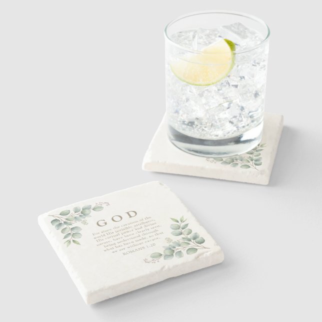 Christian Romans 1:20 Scripture Greenery Steinuntersetzer (Seitenansicht)