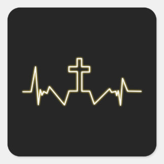 Christian Sticker (carré) - Croix et Pouls