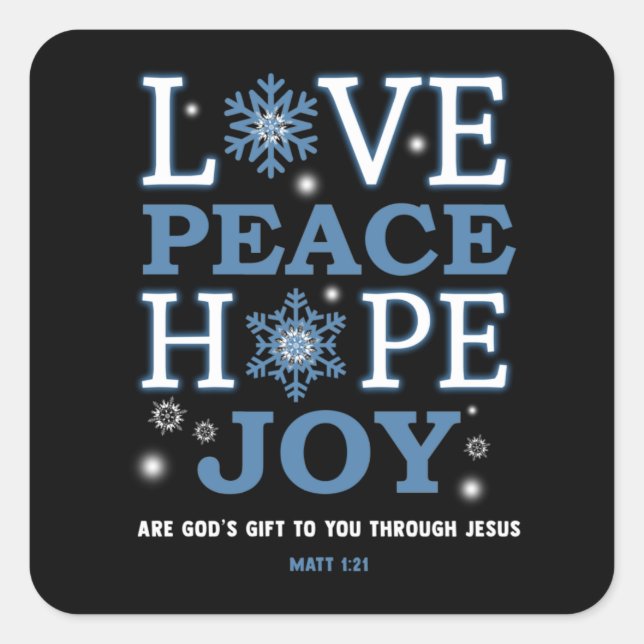 Christian Sticker (Carré) - Love Peace Hope Joy (Devant)