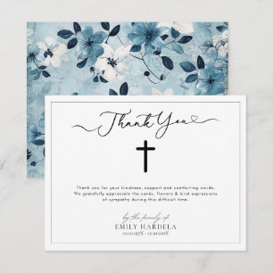 Christian Sympathy Merci Card Elégant bleu floral
