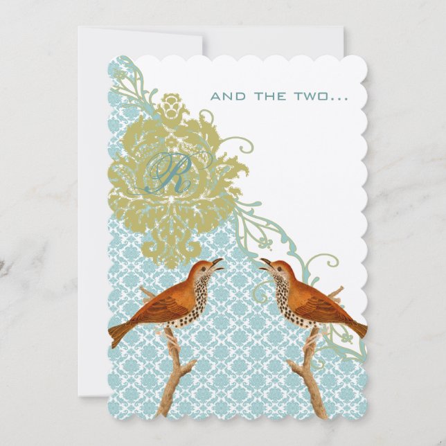 Christian Vintage Birds Mariage damassé Invitation (Devant)