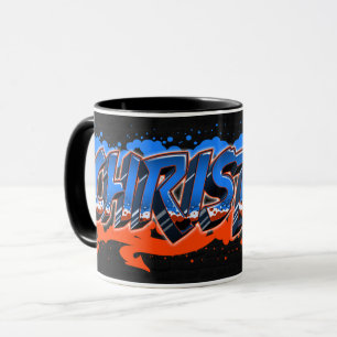 Christian Vorname Name Graffiti blue orange Tasse