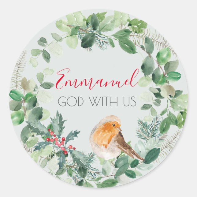 Christian Watercolor Wreath God With Us Sticker (Vorderseite)
