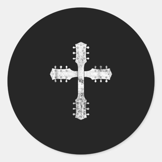 christian worship team guitar cross runder aufkleber (Vorderseite)