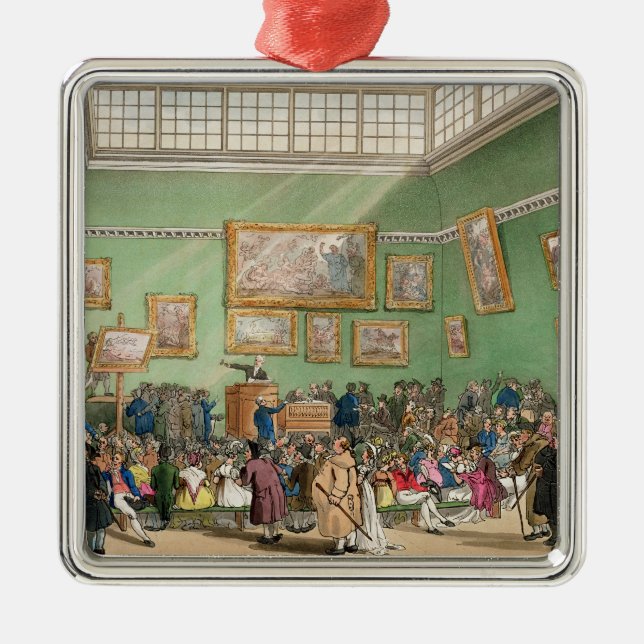 Christies Auktionssaal, aquatinted von J. Bluck Silbernes Ornament (Vorne)