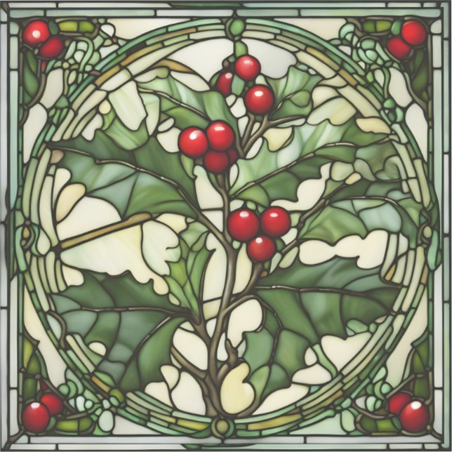 Christimas-Hartglas: Weihnachten Holly Vinyl Stick Aufkleber (Vorderseite)