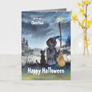 Christina auf Halloween Custom Black Cat Hexe Karte