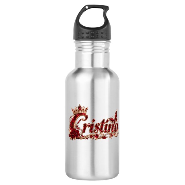 Christina Ruby Crystal Luxusname Edelstahlflasche (Vorderseite)