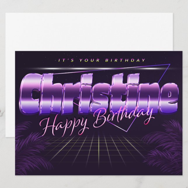 Christine prénom carte rétro lilas anniversaire (Devant / Derrière)