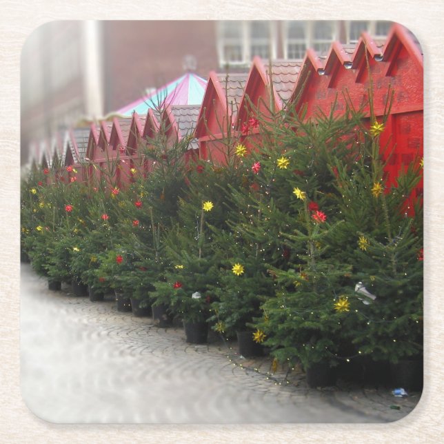 Christkindlmarkt - Weihnachtsbaum-Untersetzer Rechteckiger Pappuntersetzer (Vorderseite)