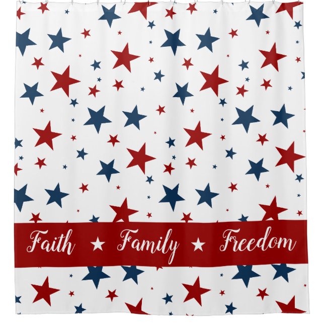Christlich America Patriotic Red White Blue Stars Duschvorhang (Vorderseite)