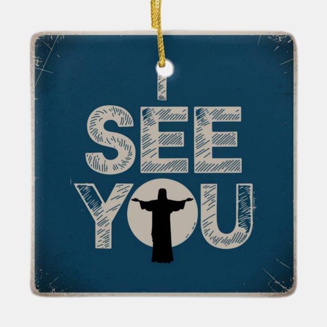 Christlich beobachtet Jesus dich, Jesus, ich sehe  Keramikornament (Vorderseite)