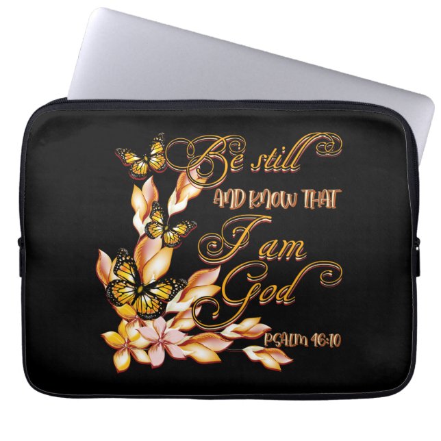 Christlich Bibelverse Psalm 46:10 Blume Schmetterl Laptopschutzhülle (Vorderseite)