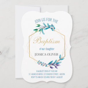 Christlich Blue Floral Wreath Einladung